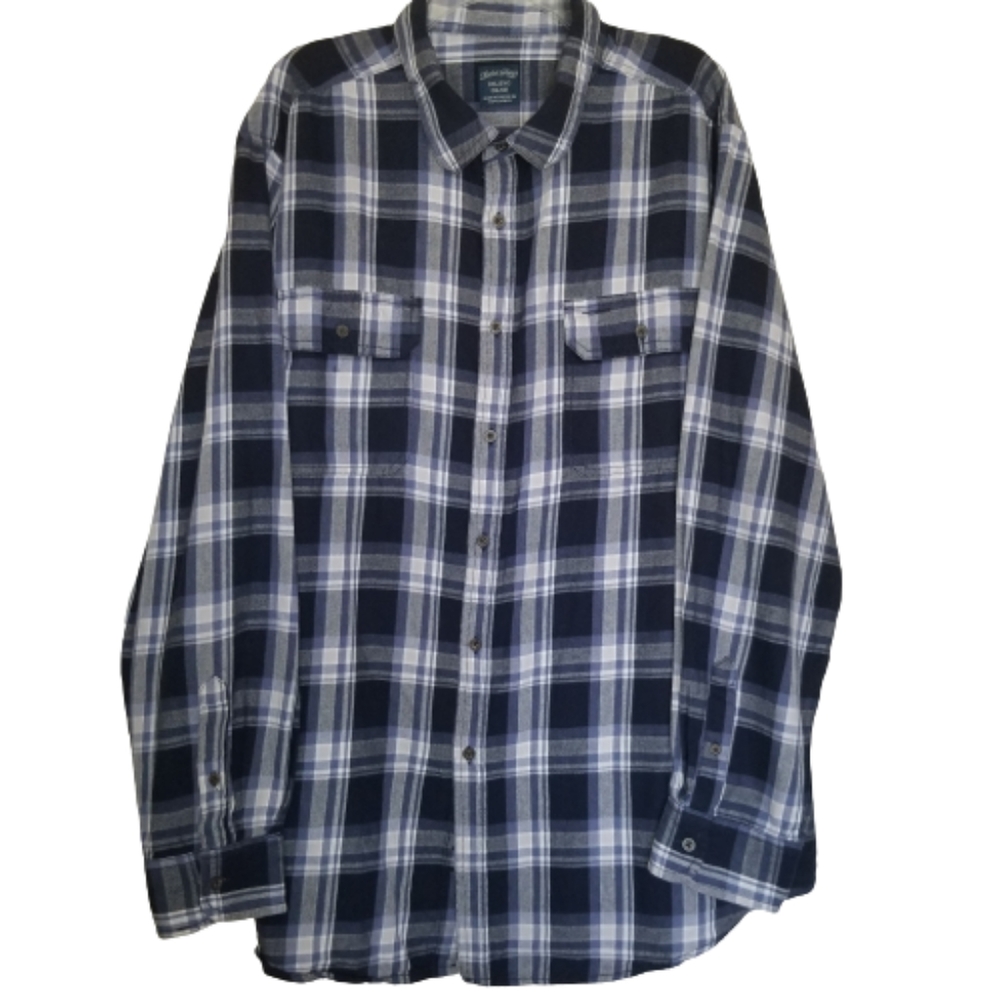 Faded Glory Blue & White Plaid Flannel Shirt Size: 3XL